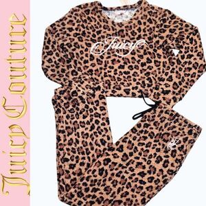 Juicy Couture Logo Leopard Print L/S Top & Pant Loungewear Set